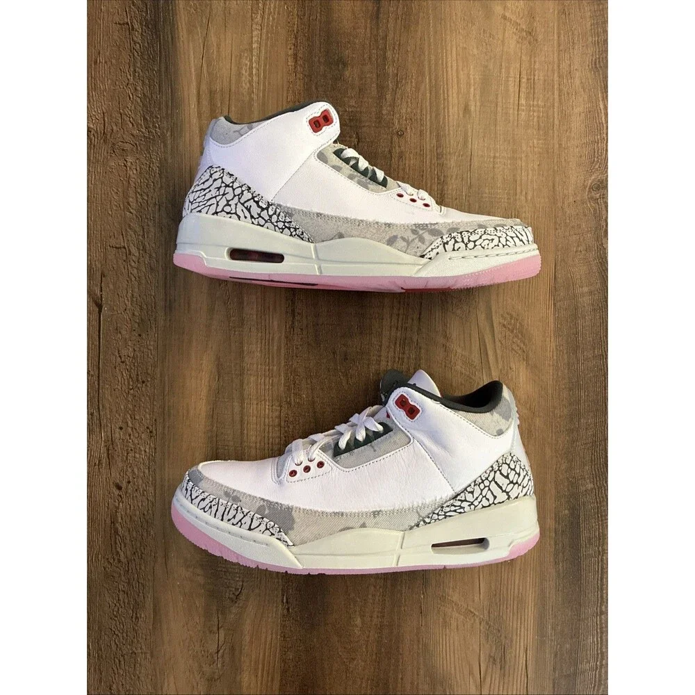 Nike Men 8.5 Air Jordan 3 Retro ‘Wings’ White Fire Red Green Shoes HM6993-100
